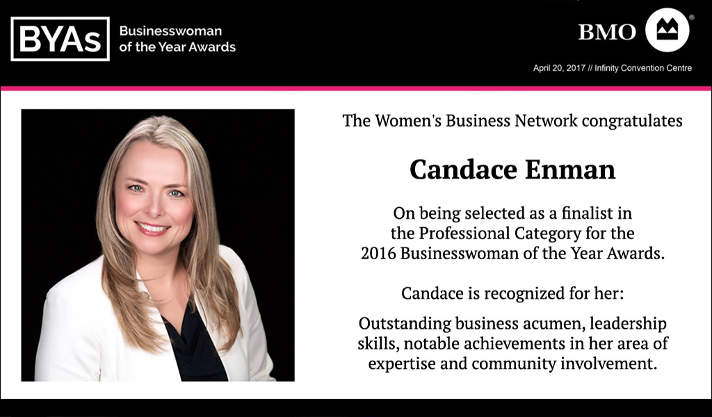 Candace Enman nominated as a finalist in the Businesswoman of the Year Awards (BYAs)